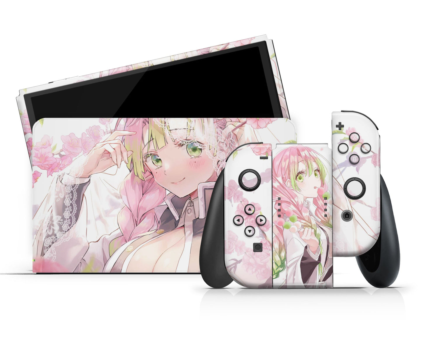 Anime Town Creations Nintendo Switch OLED Demon Slayer Mitsuri Kanroji Love Hashira Vinyl +Tempered Glass Skins - Anime Demon Slayer Switch OLED Skin