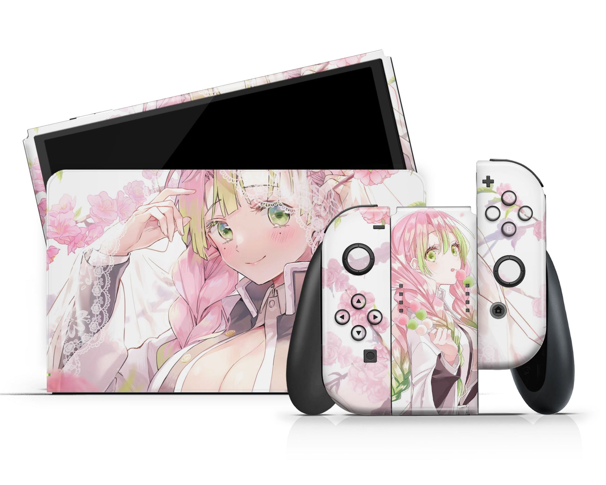 Anime Town Creations Nintendo Switch OLED Demon Slayer Mitsuri Kanroji Love Hashira Vinyl +Tempered Glass Skins - Anime Demon Slayer Switch OLED Skin