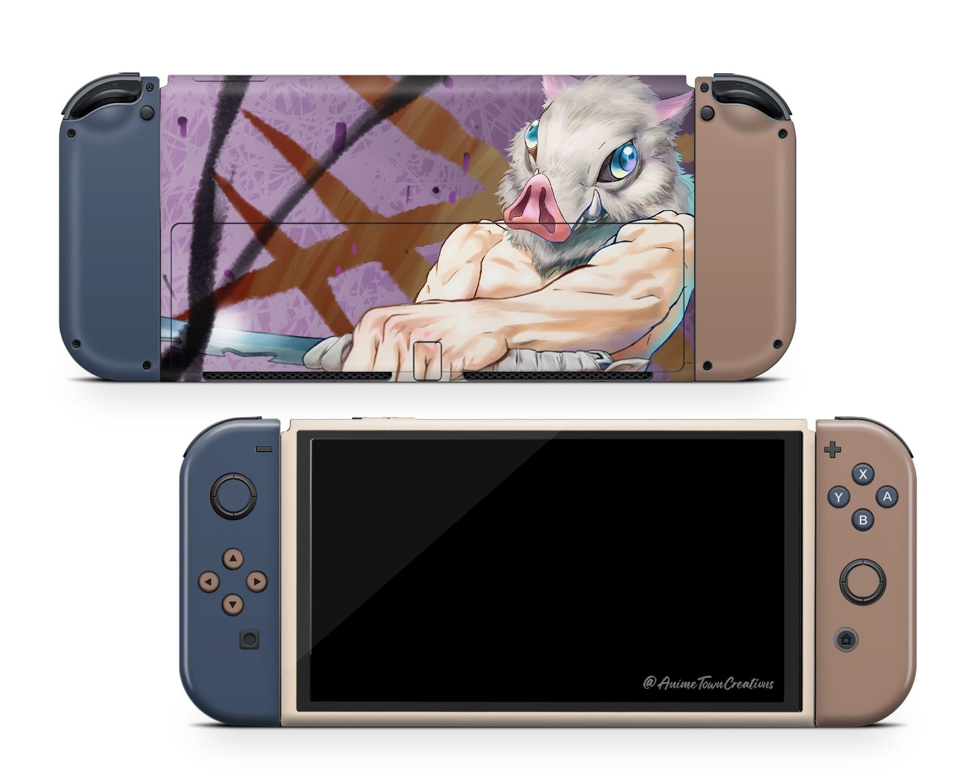 Anime Town Creations Nintendo Switch OLED Demon Slayer Inosuke Vinyl +Tempered Glass Skins - Anime Demon Slayer Switch OLED Skin