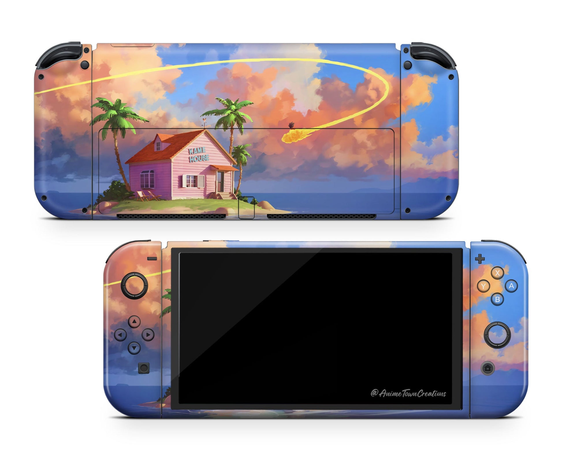 Anime Town Creations Nintendo Switch OLED Dragon Ball Kame House Vinyl +Tempered Glass Skins - Anime Dragon Ball Switch OLED Skin