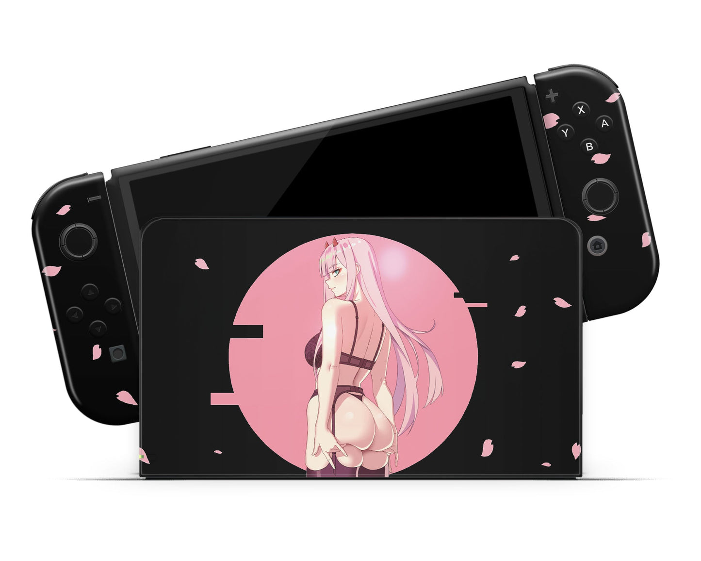 Anime Town Creations Nintendo Switch OLED Zero Two Hot Pink Vinyl only Skins - Anime Darling in the Franxx Switch OLED Skin