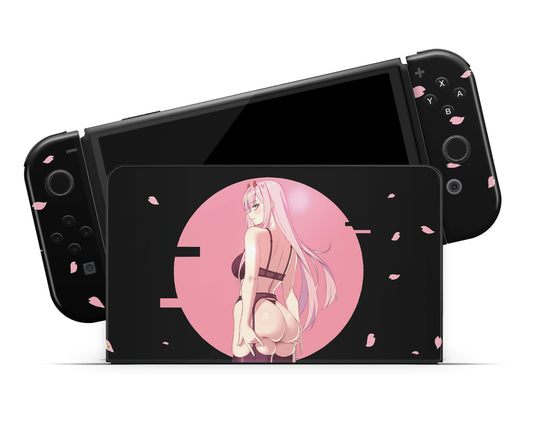 Anime Town Creations Nintendo Switch OLED Zero Two Hot Pink Vinyl only Skins - Anime Darling in the Franxx Switch OLED Skin