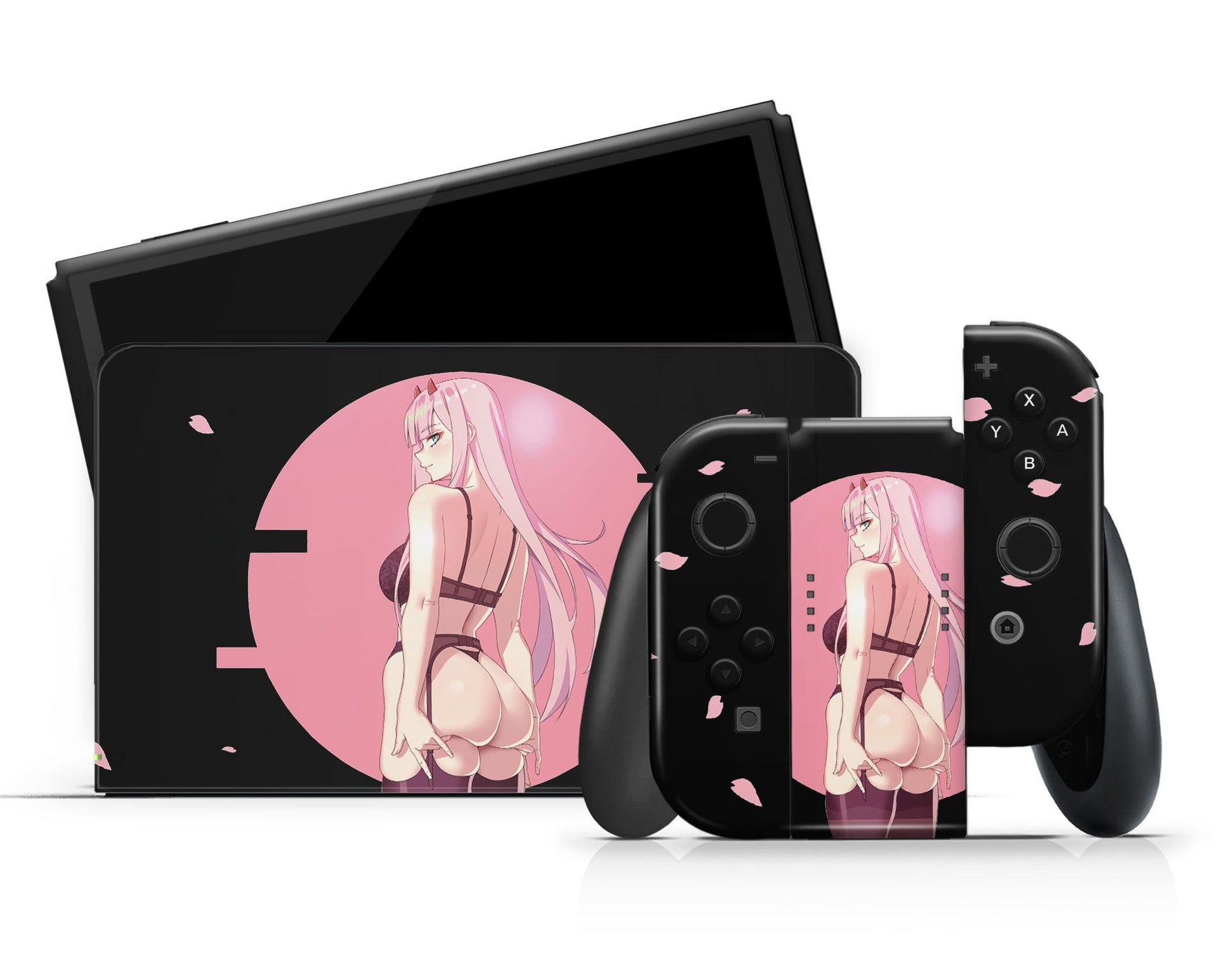 Anime Town Creations Nintendo Switch OLED Zero Two Hot Pink Vinyl +Tempered Glass Skins - Anime Darling in the Franxx Switch OLED Skin