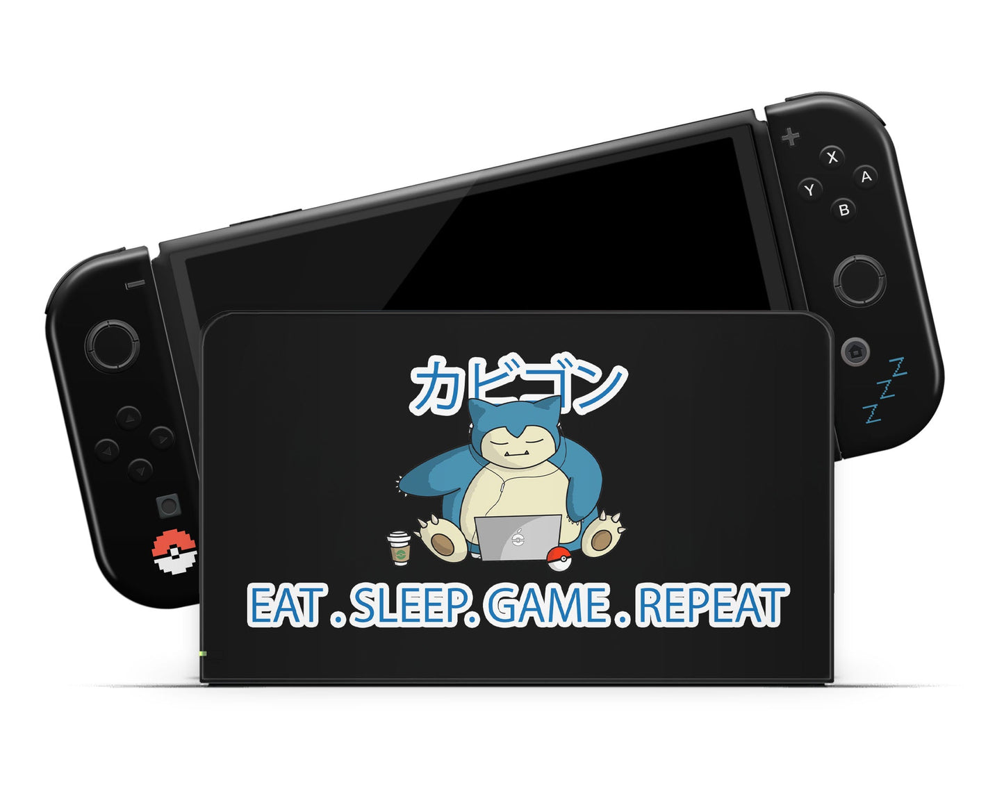 Anime Town Creations Nintendo Switch OLED Snorlax Eat Sleep Game Repeat Vinyl only Skins - Anime Pokemon Switch OLED Skin