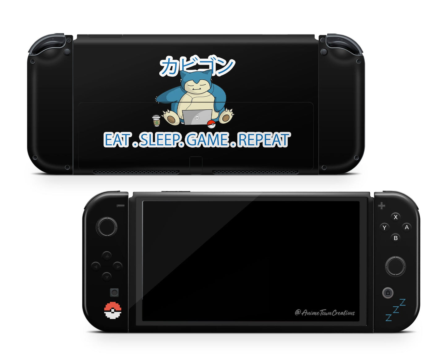 Anime Town Creations Nintendo Switch OLED Snorlax Eat Sleep Game Repeat Vinyl only Skins - Anime Pokemon Switch OLED Skin