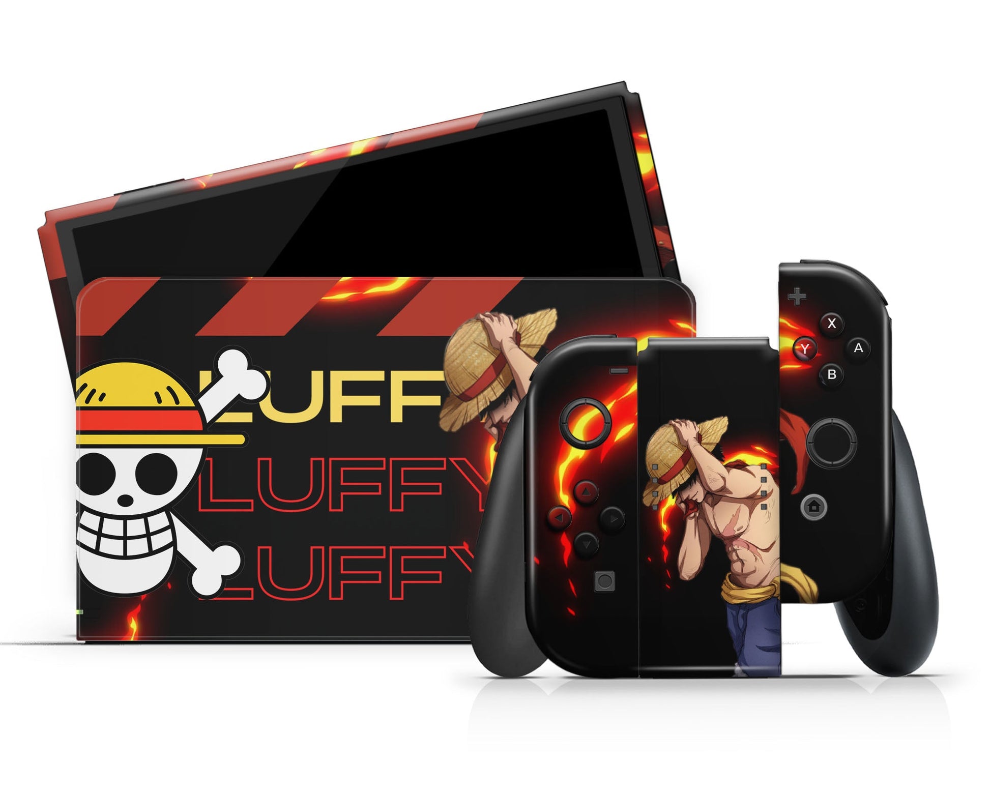 Anime Town Creations Nintendo Switch OLED One Piece Luffy Logo Vinyl +Tempered Glass Skins - Anime One Piece Switch OLED Skin