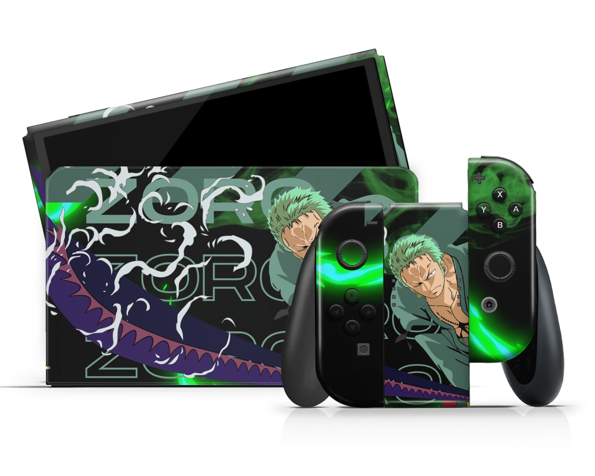 Anime Town Creations Nintendo Switch OLED One Piece Zoro Vinyl +Tempered Glass Skins - Anime One Piece Switch OLED Skin