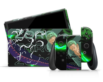 Anime Town Creations Nintendo Switch OLED One Piece Zoro Vinyl +Tempered Glass Skins - Anime One Piece Switch OLED Skin