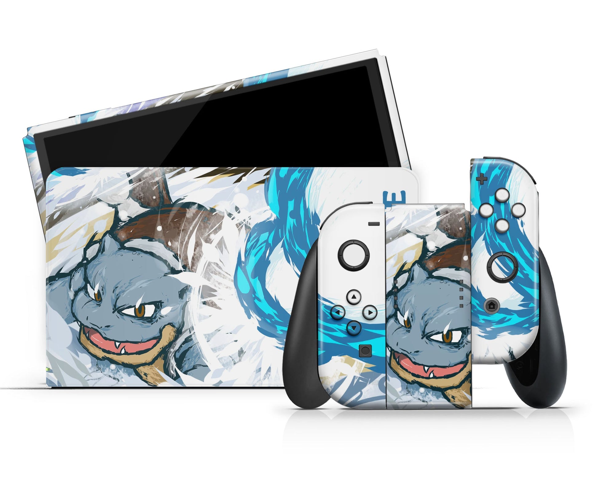 Anime Town Creations Nintendo Switch OLED Pokemon Blastoise Vinyl +Tempered Glass Skins - Anime Pokemon Switch OLED Skin