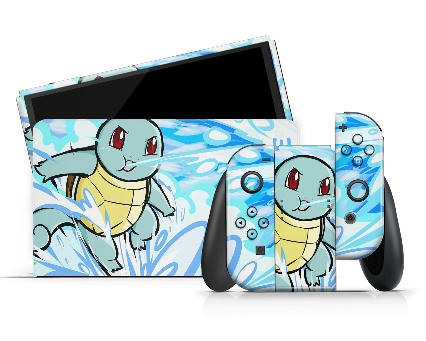 Anime Town Creations Nintendo Switch OLED Pokemon Squirtle Vinyl +Tempered Glass Skins - Anime Pokemon Switch OLED Skin