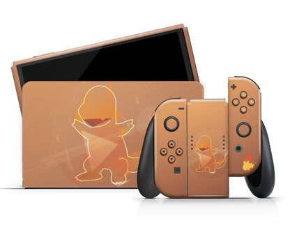 Anime Town Creations Nintendo Switch OLED Pokemon Charmander Flame Vinyl +Tempered Glass Skins - Anime Pokemon Switch OLED Skin