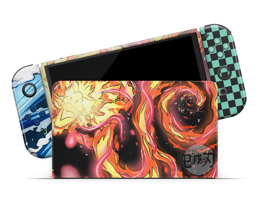 Anime Town Creations Nintendo Switch OLED Demon Slayer Tanjiro Sun Halo Dragon HeadÂ Dance Vinyl only Skins - Anime Demon Slayer Switch OLED Skin