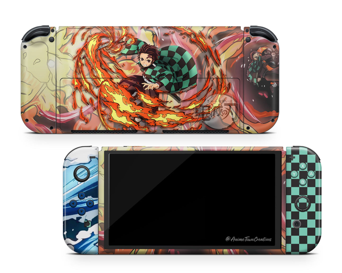 Anime Town Creations Nintendo Switch OLED Demon Slayer Tanjiro Sun Halo Dragon Head Dance Vinyl only Skins - Anime Demon Slayer Switch OLED Skin