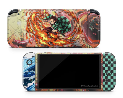 Anime Town Creations Nintendo Switch OLED Demon Slayer Tanjiro Sun Halo Dragon HeadÂ Dance Vinyl only Skins - Anime Demon Slayer Switch OLED Skin
