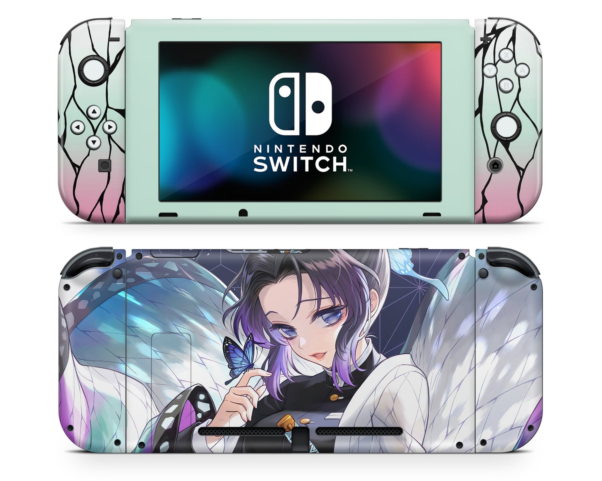 Nintendo Nintendo Switch Demon Slayer Shinobu Insect Style Vinyl +Tempered Glass Skins - Anime Demon Slayer Skin
