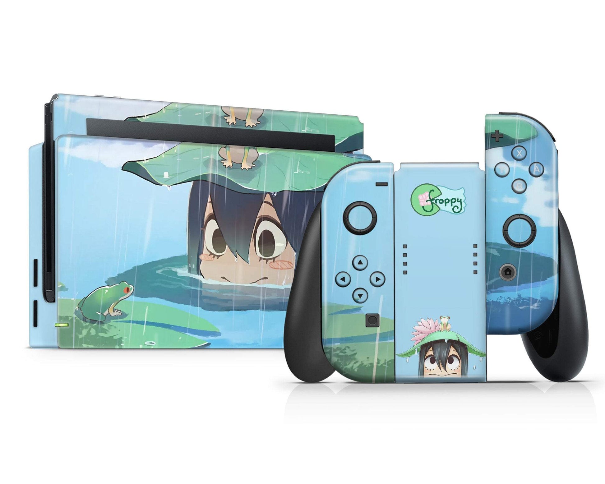Nintendo Nintendo Switch My Hero Academia Tsuya Asui Vinyl +Tempered Glass Skins - Anime My Hero Academia Skin