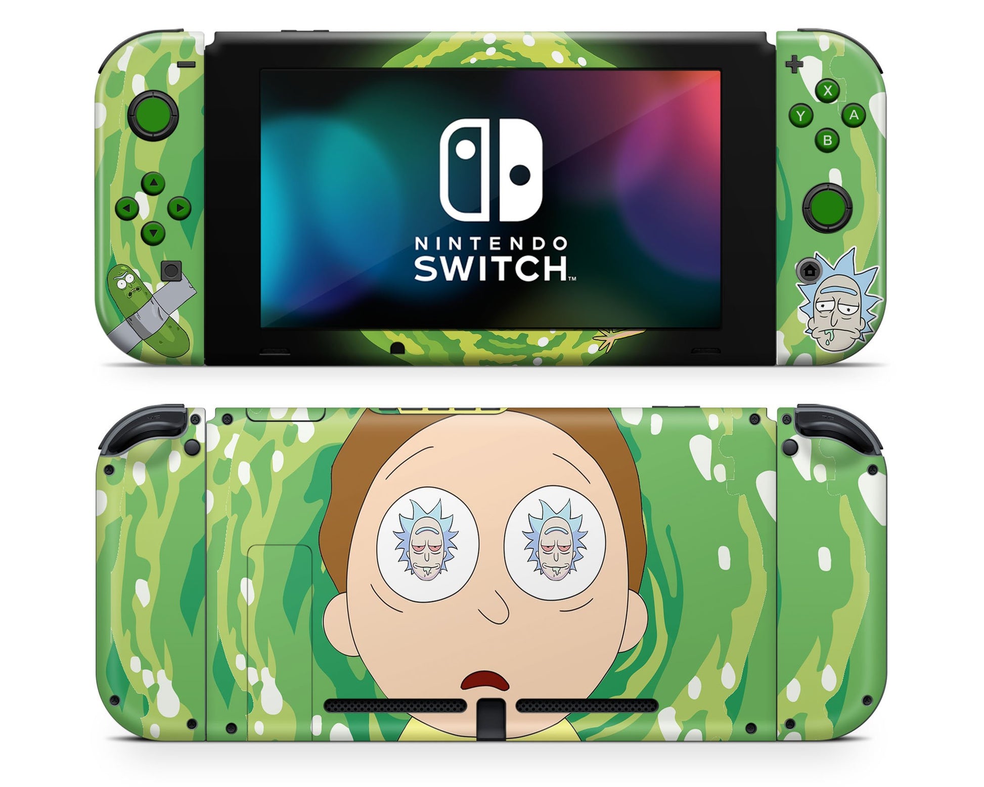 Anime Town Creations Nintendo Switch Rick and Morty Hallucination Vinyl +Tempered Glass Skins - Anime Rick and Morty Skin