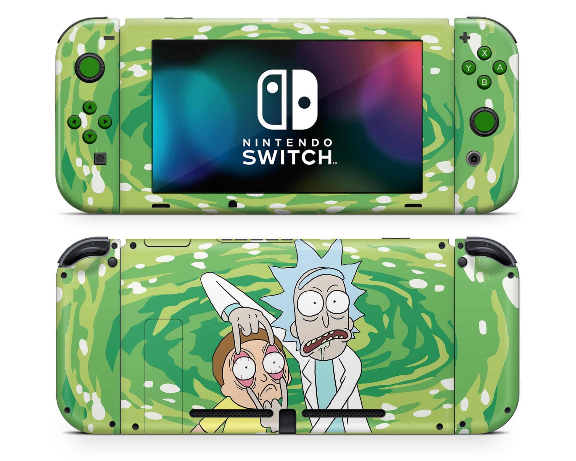Anime Town Creations Nintendo Switch Rick and Morty Open Your Eyes Morty Vinyl +Tempered Glass Skins - Anime Rick and Morty Skin