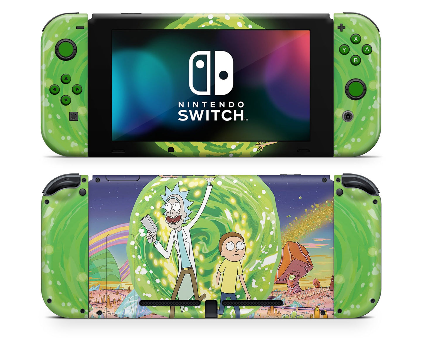 Anime Town Creations Nintendo Switch Rick and Morty Portal Time Vinyl +Tempered Glass Skins - Anime Rick and Morty Skin