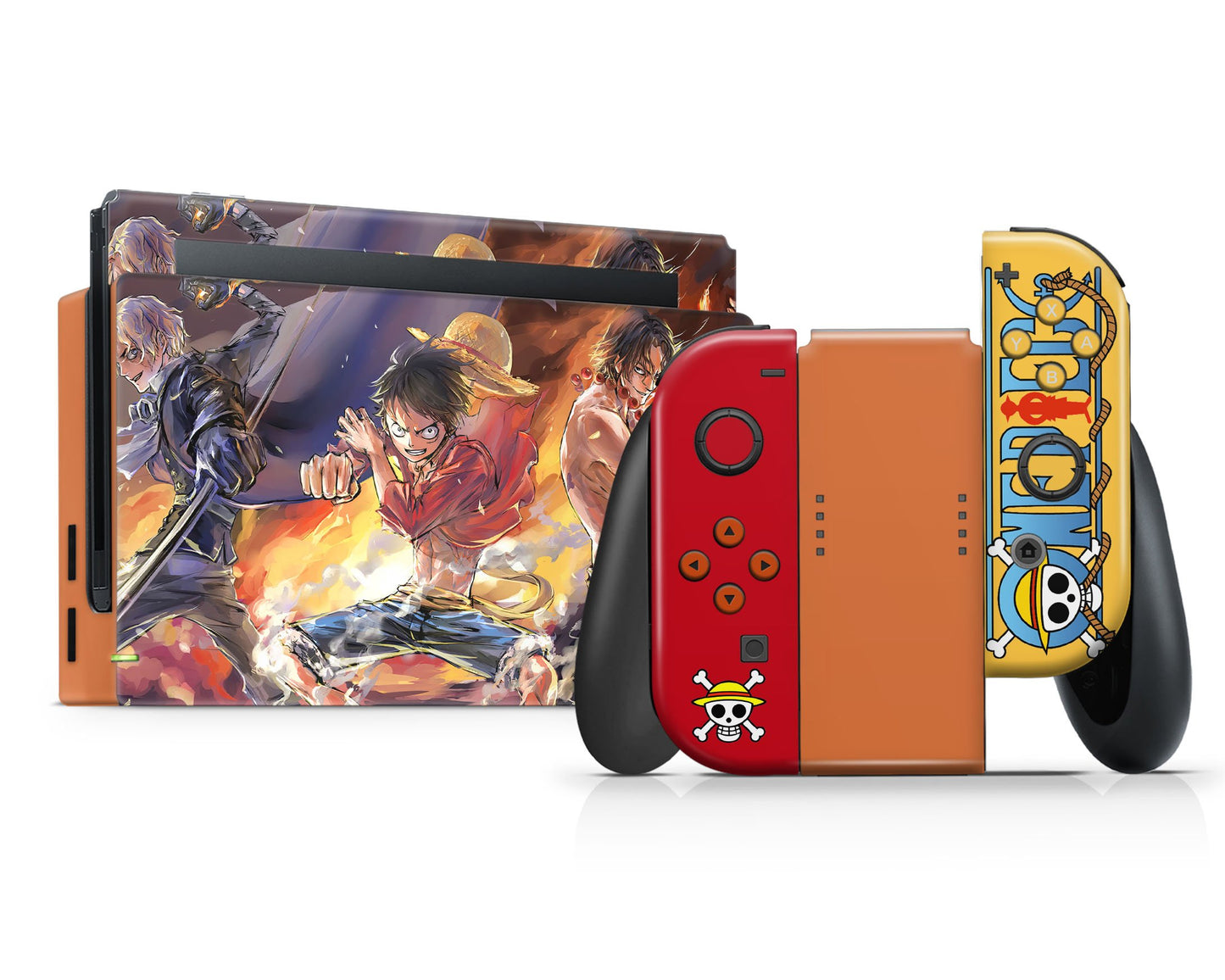 Anime Town Creations Nintendo Switch One Piece Luffy Flames Vinyl +Tempered Glass Skins - Anime One Piece Skin