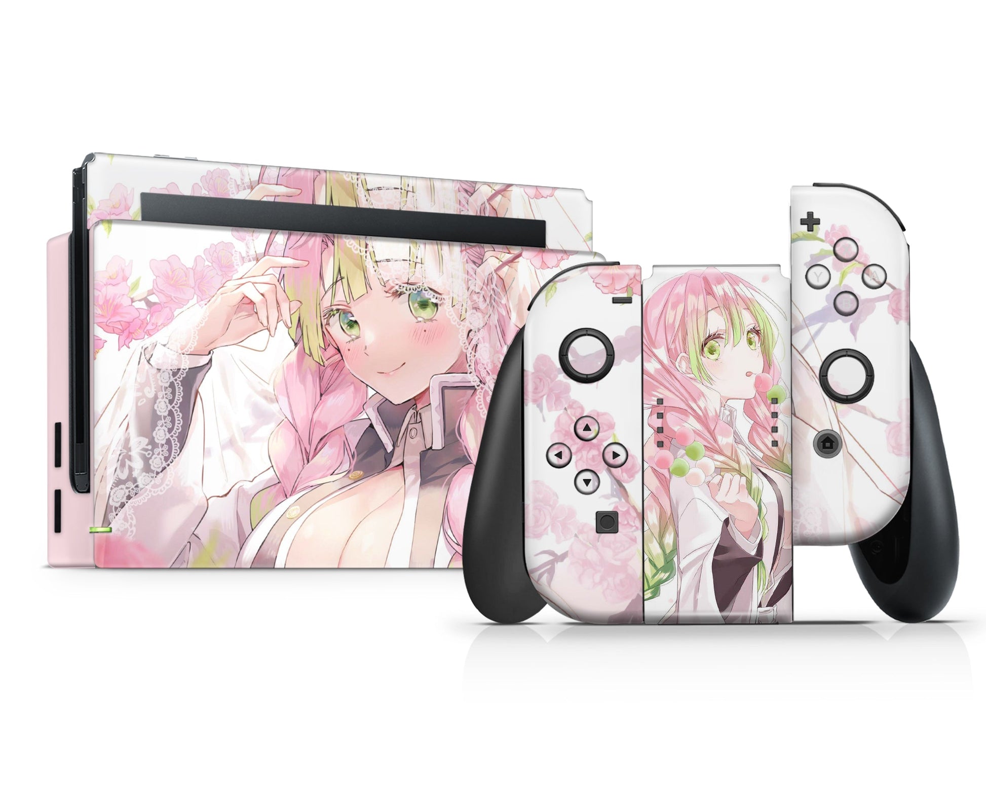 Anime Town Creations Nintendo Switch Demon Slayer Mitsuri Kanroji Love Hashira Vinyl +Tempered Glass Skins - Anime Demon Slayer Switch Skin