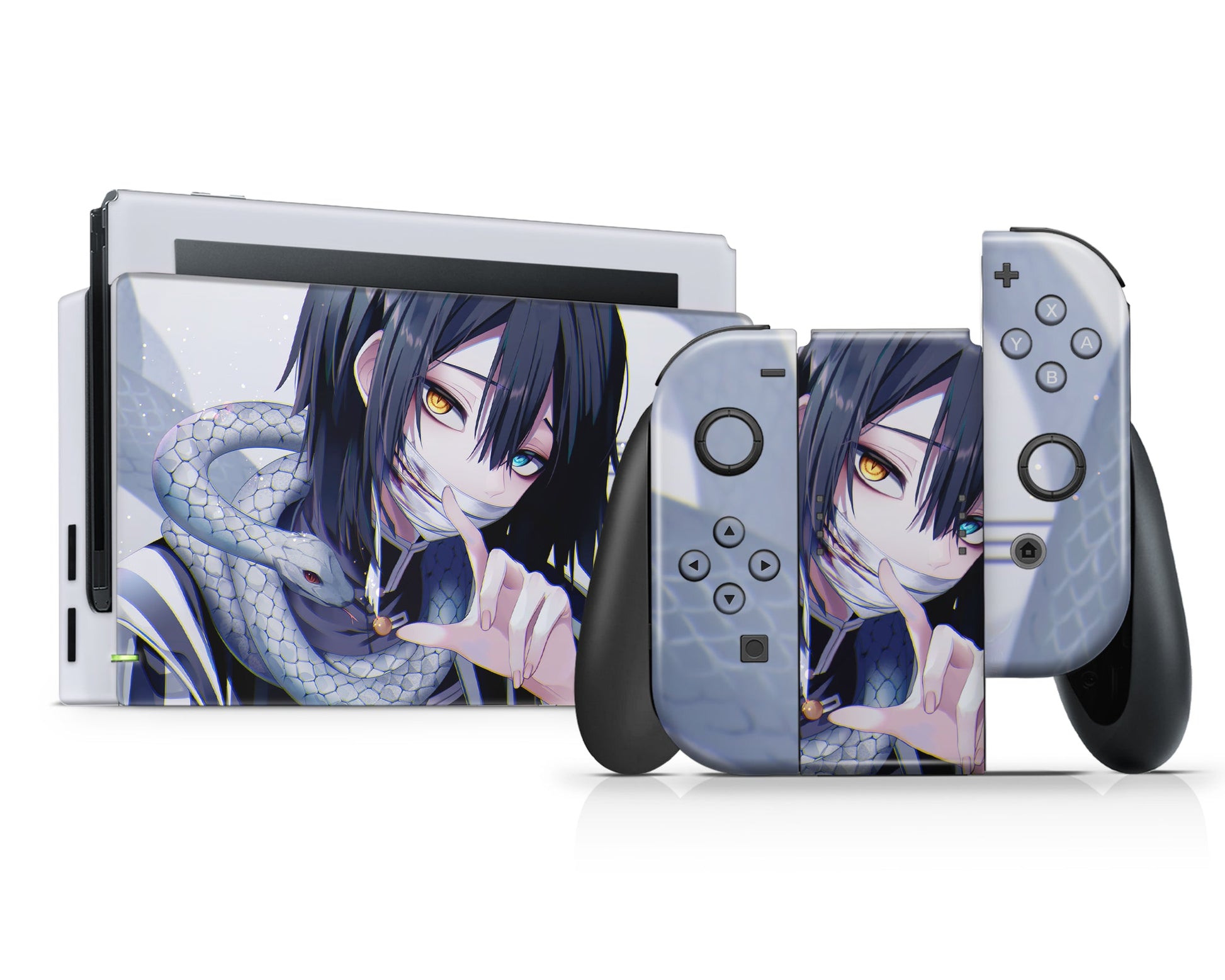 Anime Town Creations Nintendo Switch Demon Slayer Obanai Iguro Serpent Hashira Vinyl +Tempered Glass Skins - Anime Demon Slayer Switch Skin