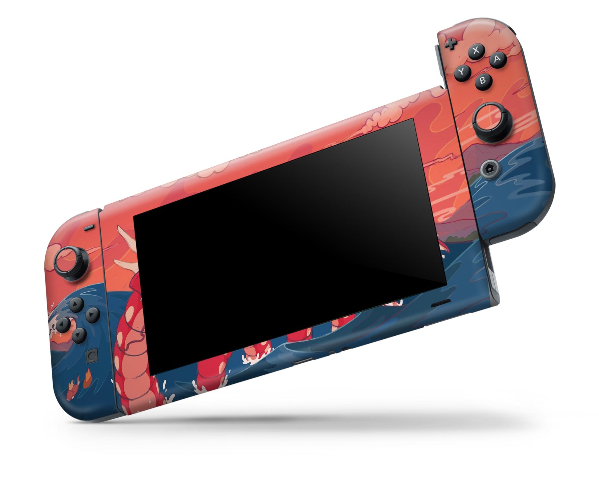 Anime Town Creations Nintendo Switch Gyarados Dragon Rage Waves Vinyl +Tempered Glass Skins - Anime Pokemon Switch Skin