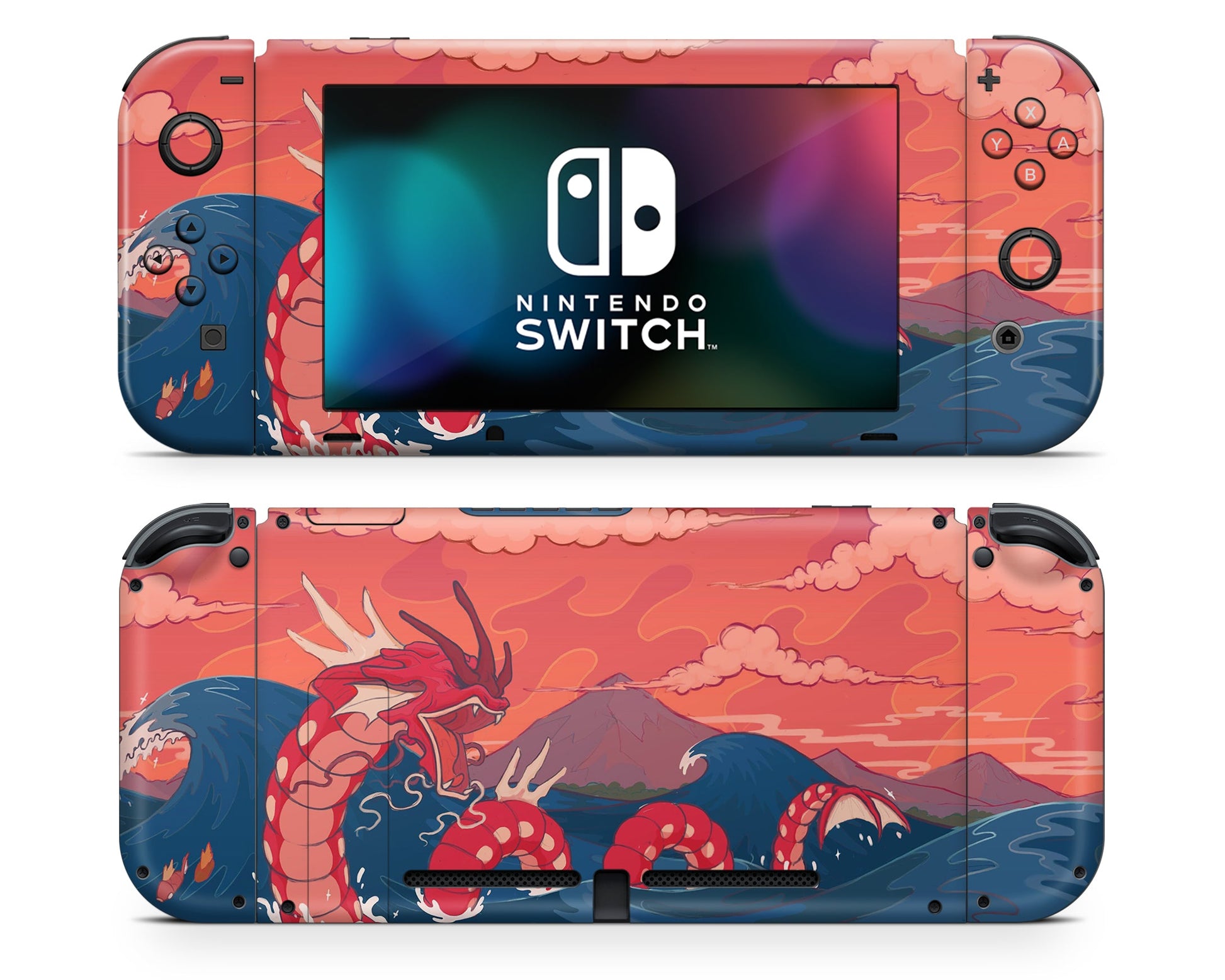 Anime Town Creations Nintendo Switch Gyarados Dragon Rage Waves Vinyl +Tempered Glass Skins - Anime Pokemon Switch Skin