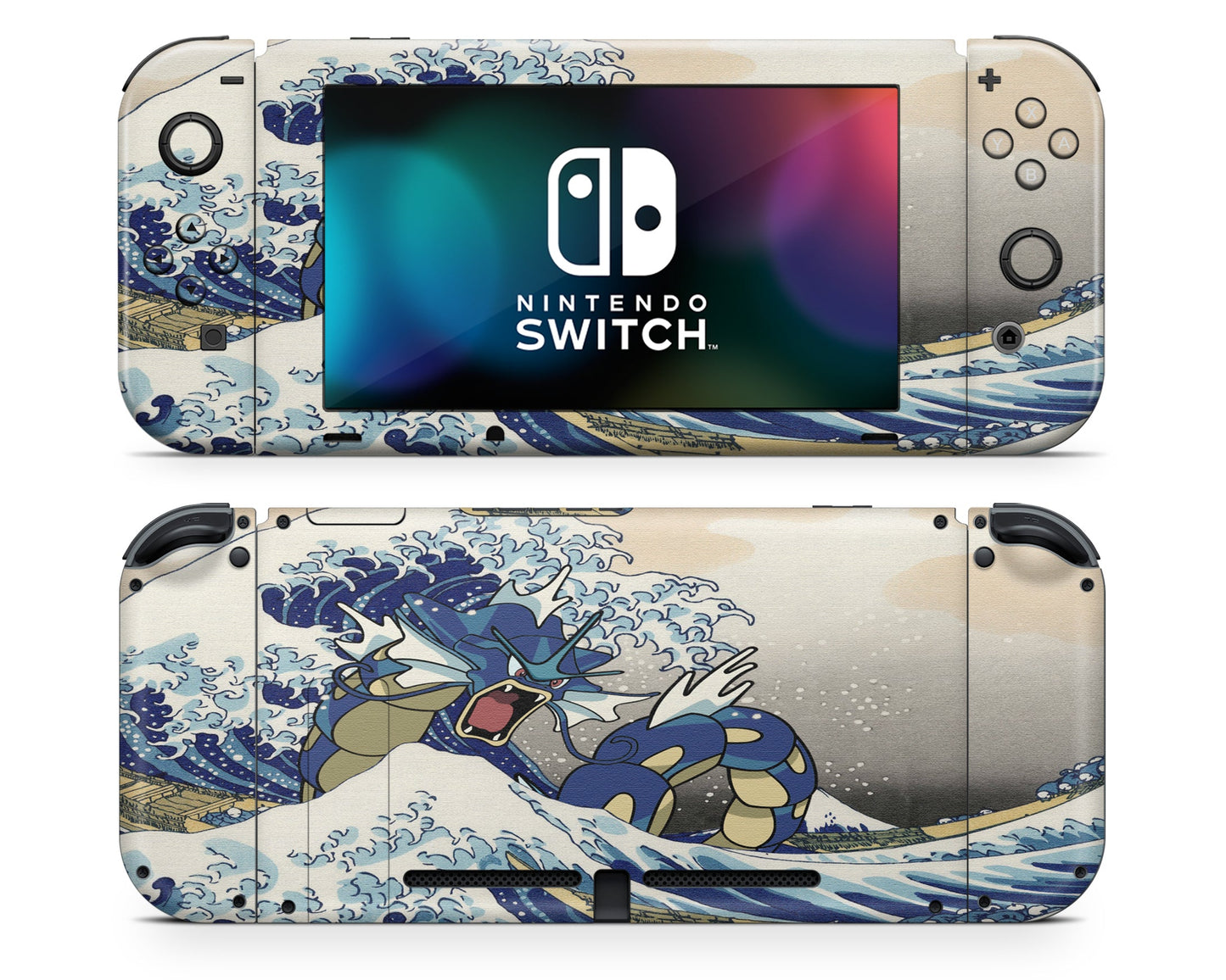 Anime Town Creations Nintendo Switch Gyarados Great Wave Off Kanagawa Vinyl +Tempered Glass Skins - Anime Pokemon Switch Skin