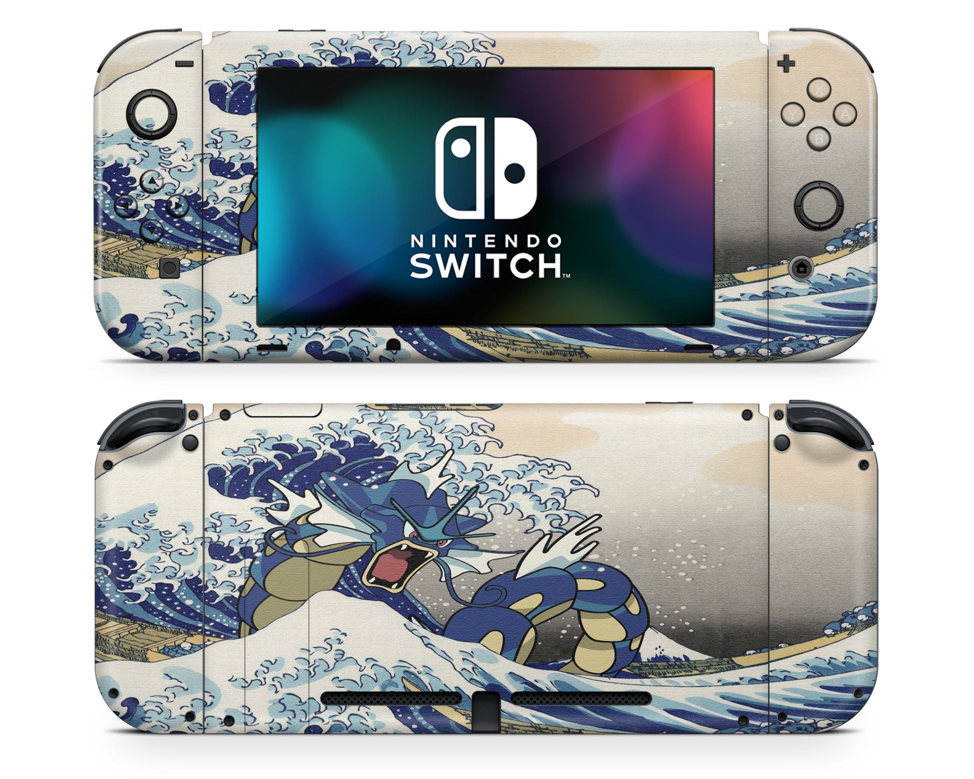 Anime Town Creations Nintendo Switch Gyarados Great Wave Off Kanagawa Vinyl +Tempered Glass Skins - Anime Pokemon Switch Skin