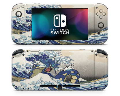 Anime Town Creations Nintendo Switch Gyarados Great Wave Off Kanagawa Vinyl +Tempered Glass Skins - Anime Pokemon Switch Skin