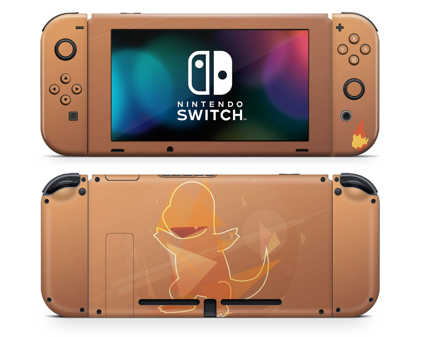 Anime Town Creations Nintendo Switch Pokemon Charmander Flame Vinyl +Tempered Glass Skins - Anime Pokemon Switch Skin