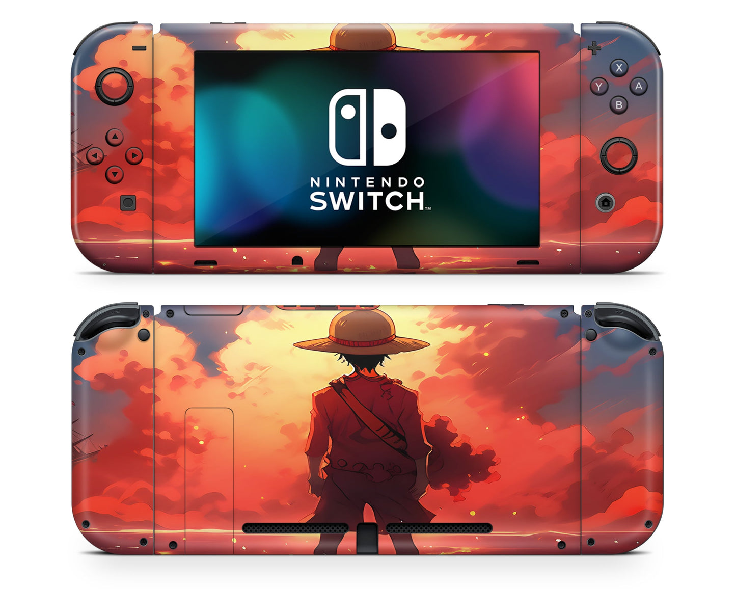 Anime Town Creations Nintendo Switch One Piece Luffy Sunset Minimalist Vinyl +Tempered Glass Skins - Anime One Piece Switch Skin