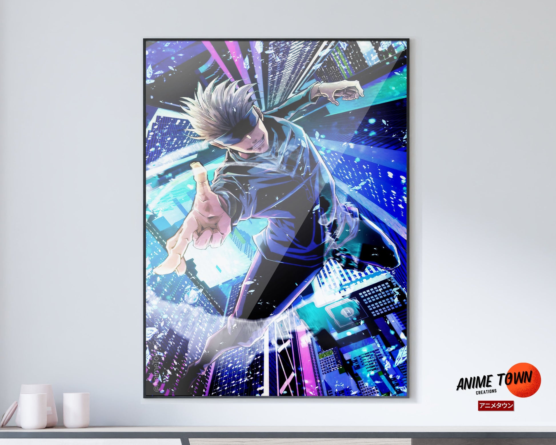 Anime Town Creations Poster Jujutsu Kaisen Satoru Gojo Cityscape 11" x 17" Home Goods - Anime Jujutsu Kaisen Poster