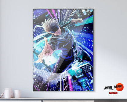 Anime Town Creations Poster Jujutsu Kaisen Satoru Gojo Cityscape 11" x 17" Home Goods - Anime Jujutsu Kaisen Poster
