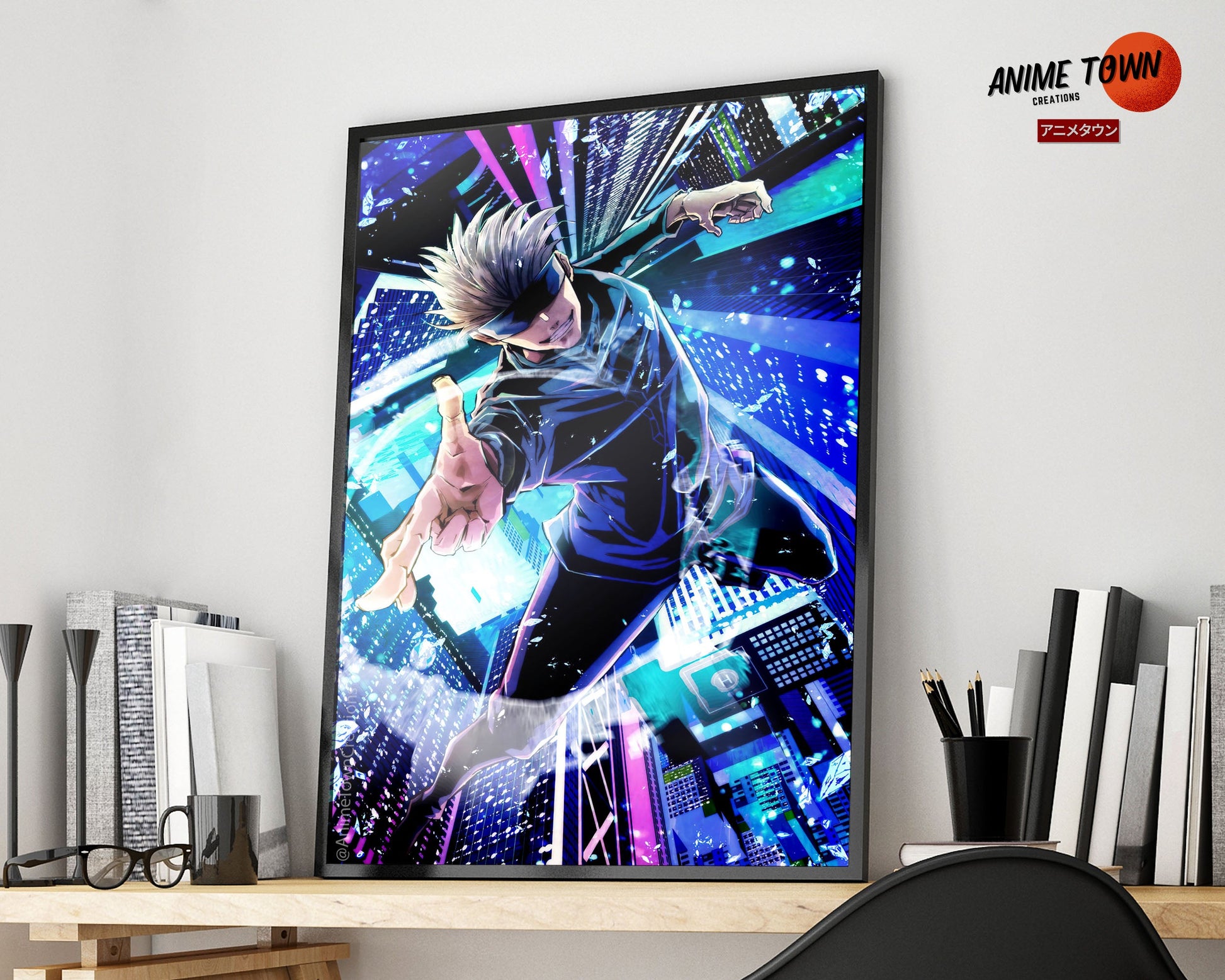 Anime Town Creations Poster Jujutsu Kaisen Satoru Gojo Cityscape 11" x 17" Home Goods - Anime Jujutsu Kaisen Poster