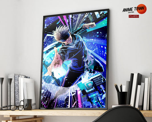 Anime Town Creations Poster Jujutsu Kaisen Satoru Gojo Cityscape 11" x 17" Home Goods - Anime Jujutsu Kaisen Poster