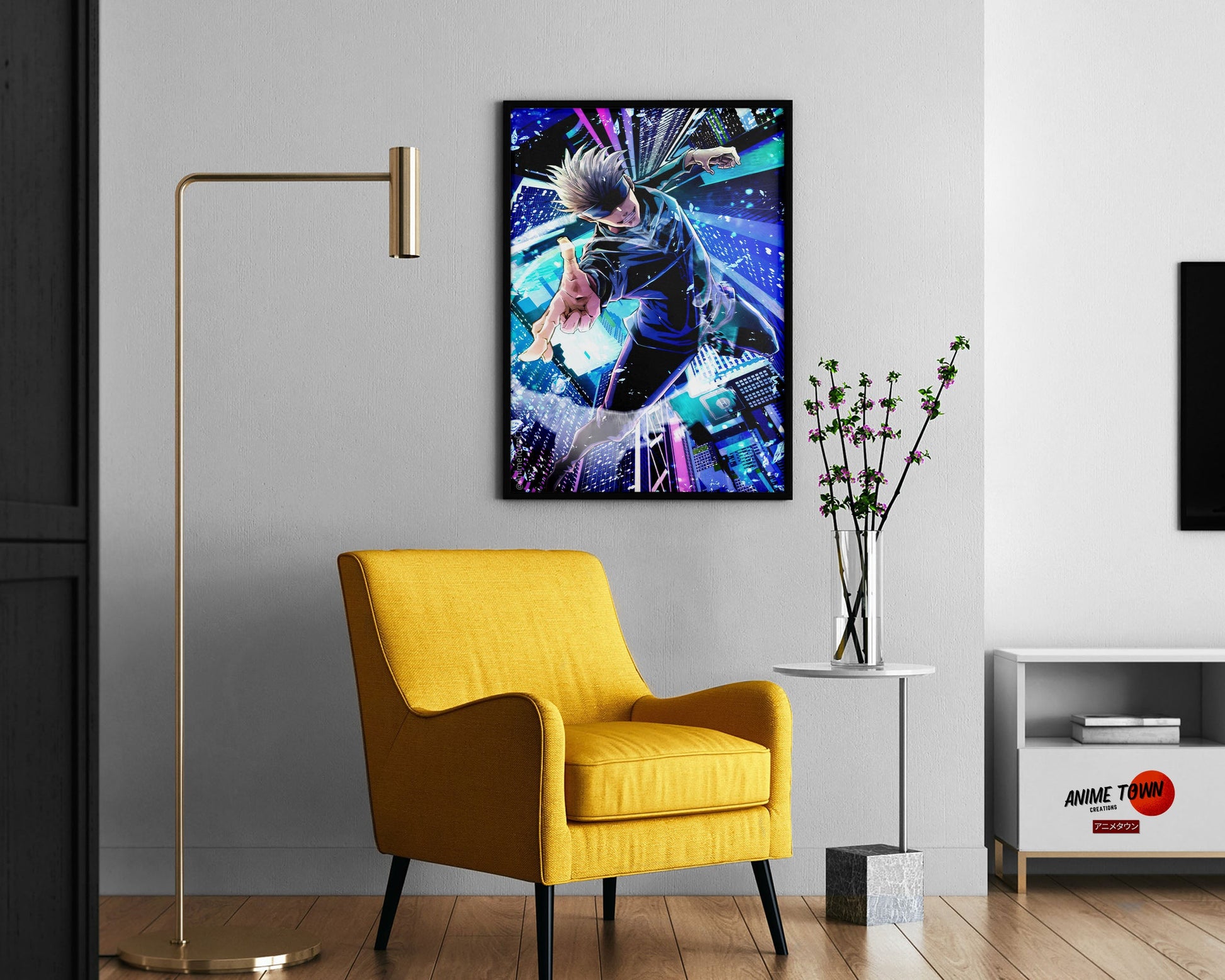 Anime Town Creations Poster Jujutsu Kaisen Satoru Gojo Cityscape 11" x 17" Home Goods - Anime Jujutsu Kaisen Poster