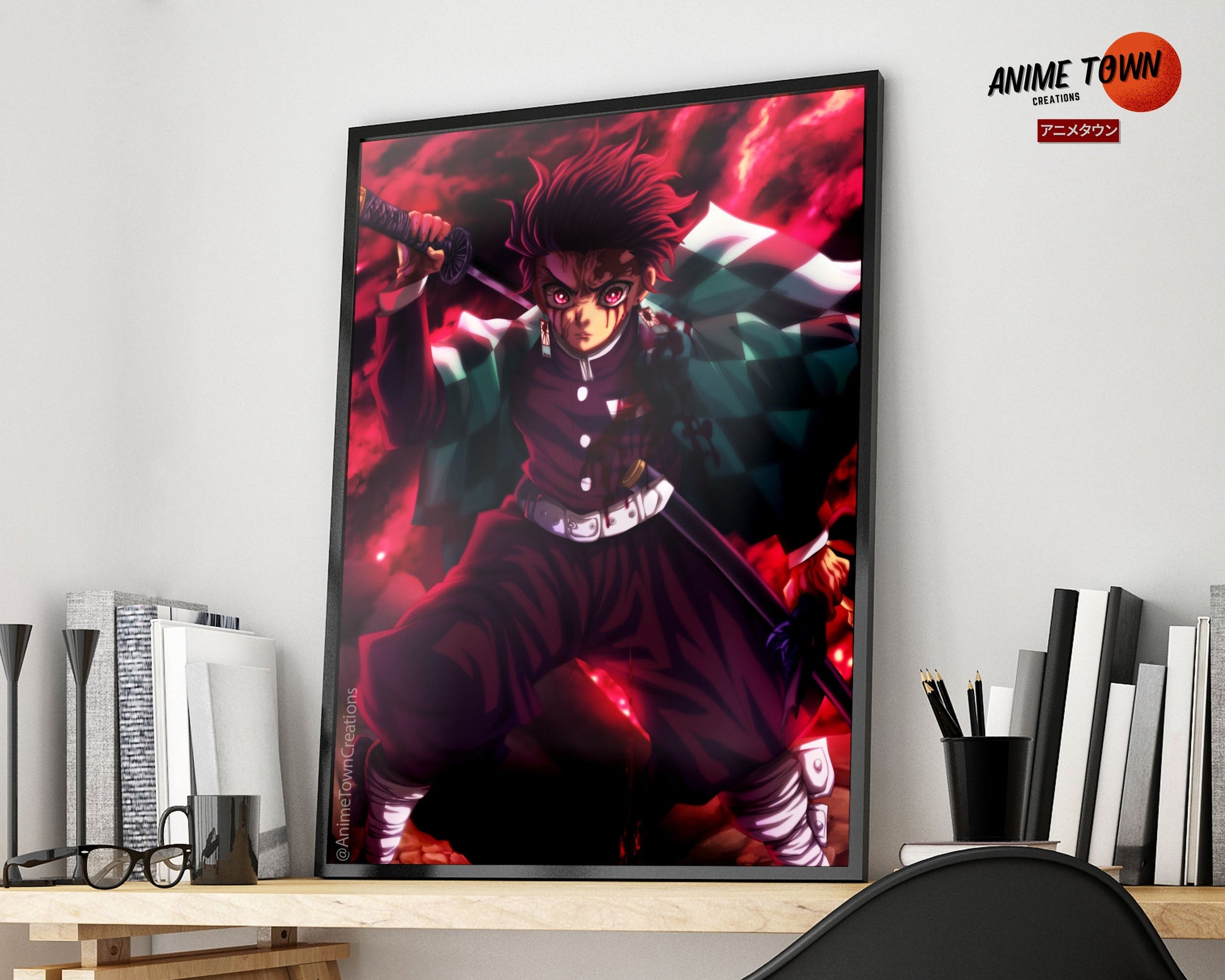 Anime Town Creations Poster Demon Slayer Tanjiro Art Red 11" x 17" Home Goods - Anime Demon Slayer Poster