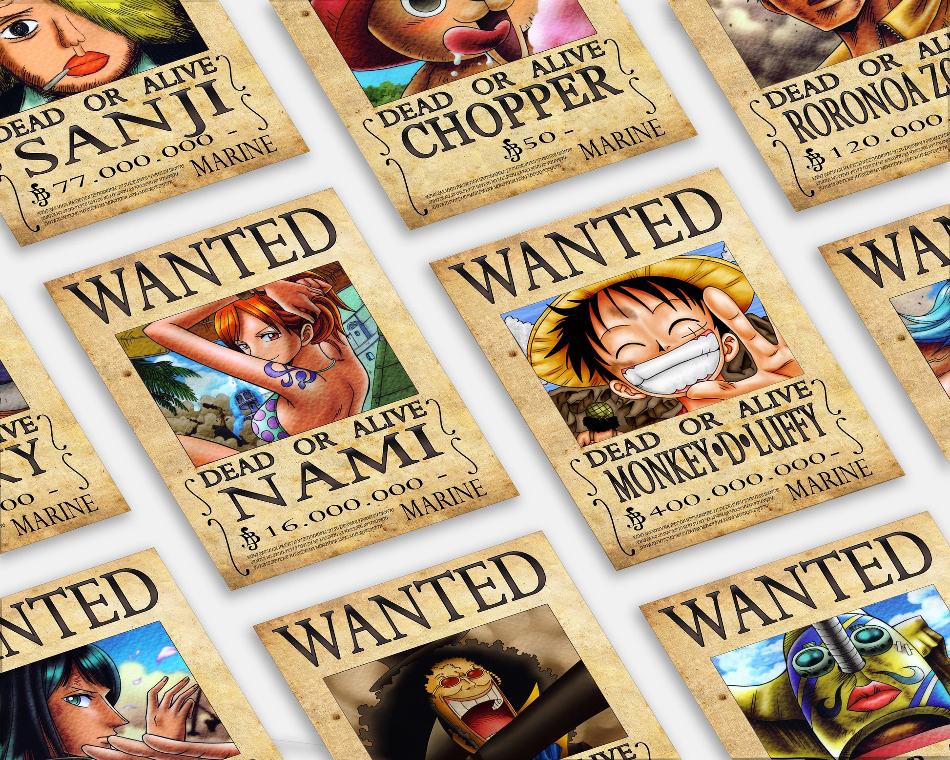 AnimeTown Poster Set One Piece Wanted 18" x 24" Home Goods - Anime One Piece  Poster Set