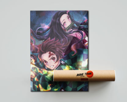 Anime Town Creations Poster Demon Slayer Artistic Tanjiro and Nezuko 5" x 7" Home Goods - Anime Demon Slayer Poster