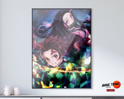 Anime Town Creations Poster Demon Slayer Artistic Tanjiro and Nezuko 11" x 17" Home Goods - Anime Demon Slayer Poster