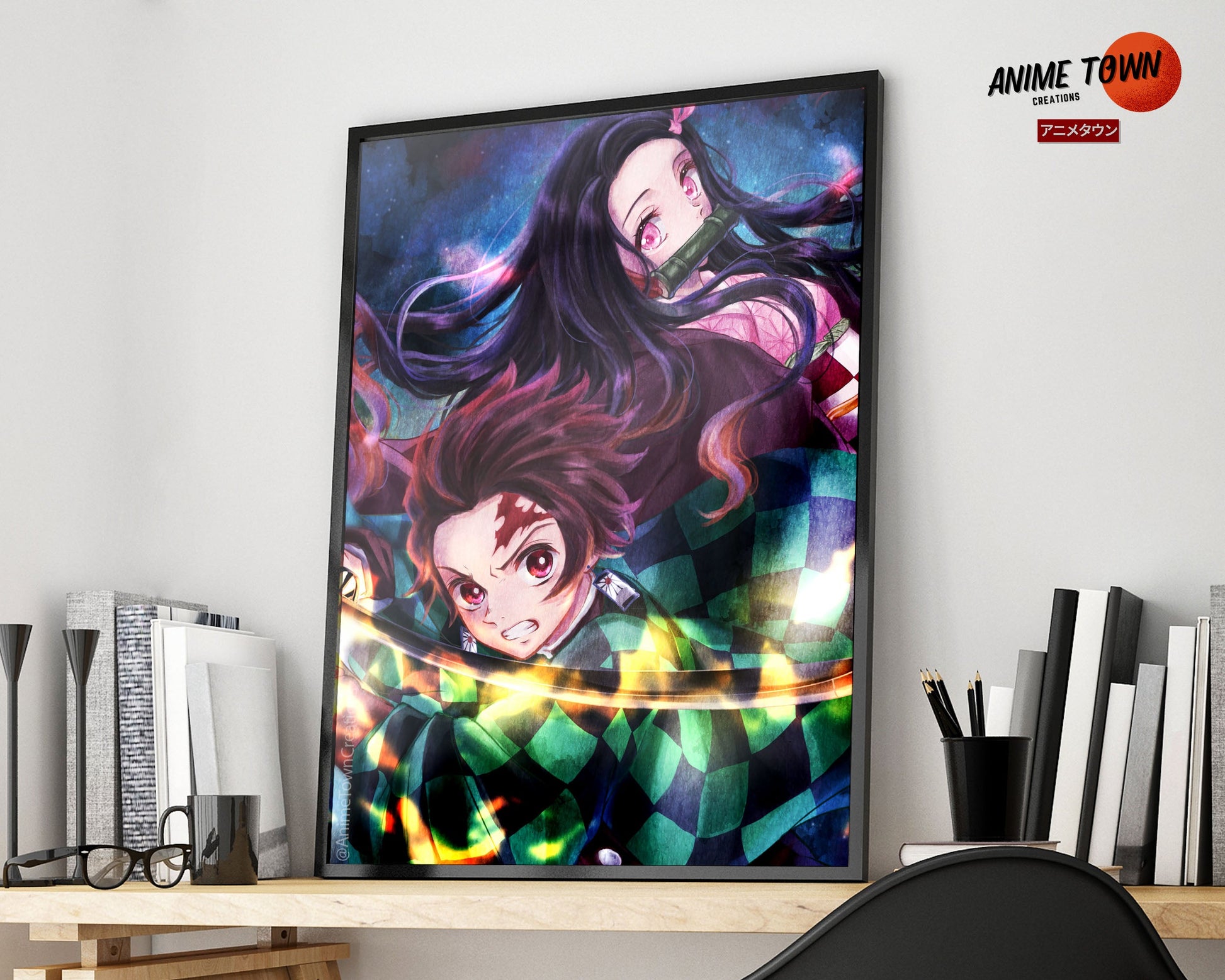 Anime Town Creations Poster Demon Slayer Artistic Tanjiro and Nezuko 5" x 7" Home Goods - Anime Demon Slayer Poster