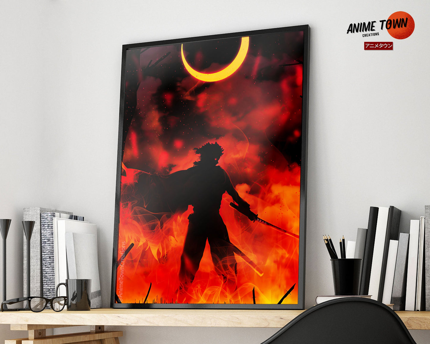 Anime Town Creations Poster Demon Slayer Rengoku Kyojuro Moonlight 11" x 17" Home Goods - Anime Demon Slayer Poster