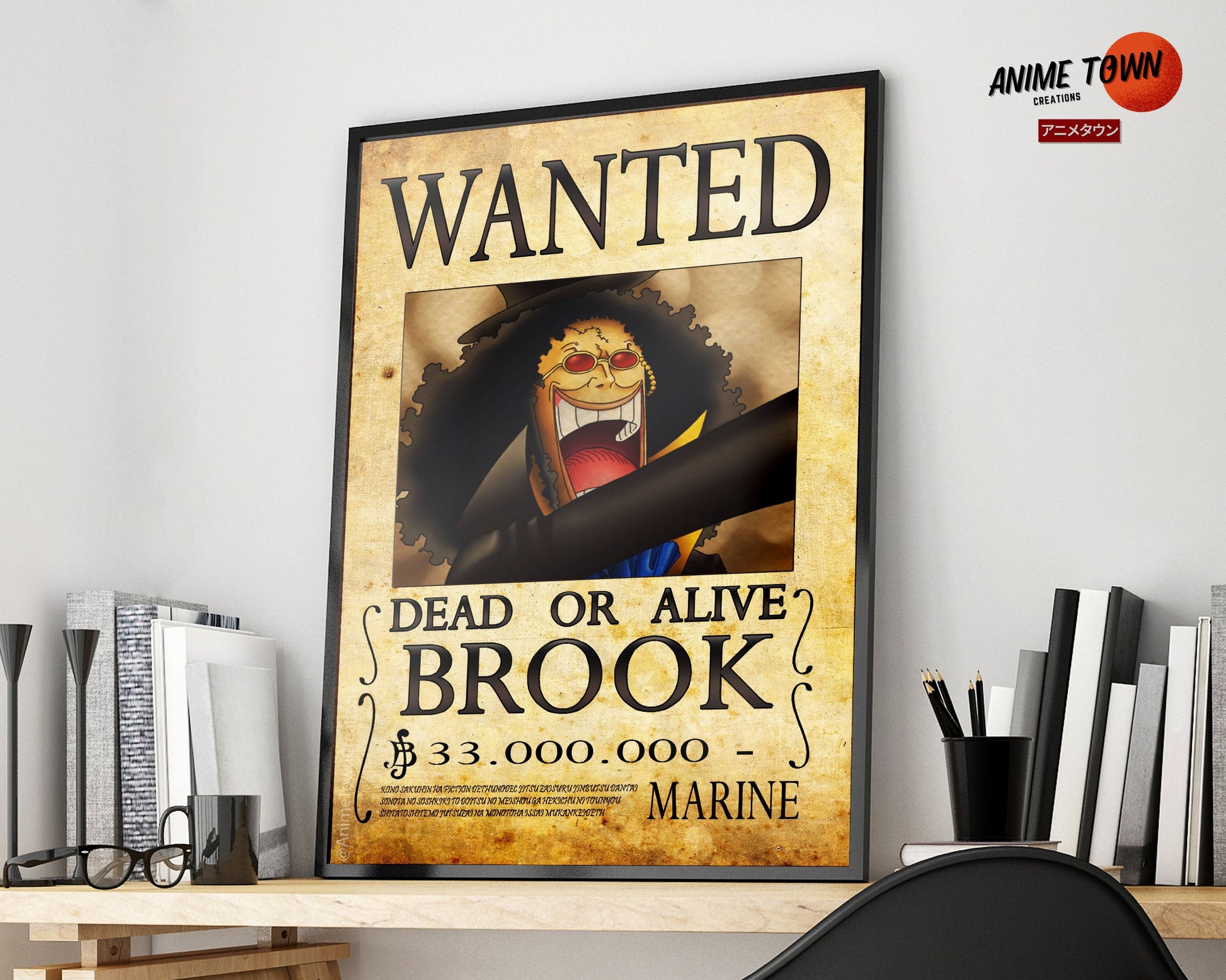 Anime Town Creations Poster One Piece Brook Wanted Poster 11" x 17" Home Goods - Anime One Piece Poster