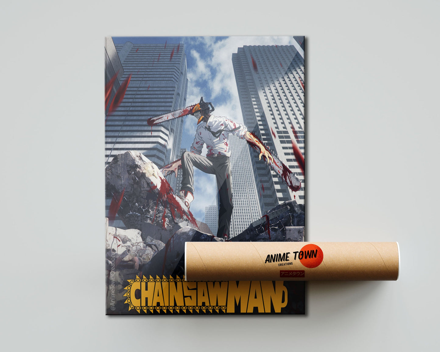 Anime Town Creations Poster Chainsaw Man Cityscape 5" x 7" Home Goods - Anime Chainsaw Man Poster