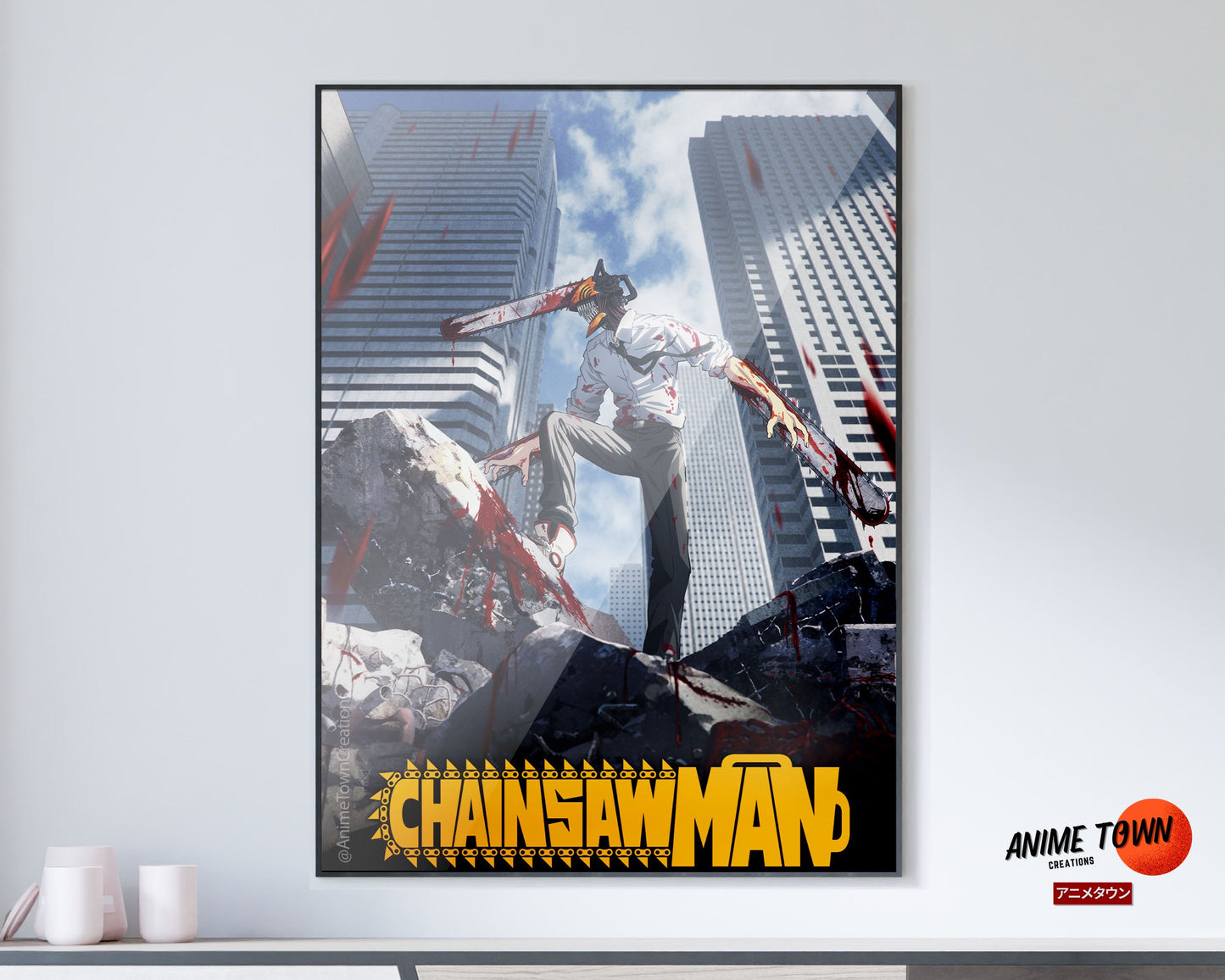 Anime Town Creations Poster Chainsaw Man Cityscape 11" x 17" Home Goods - Anime Chainsaw Man Poster