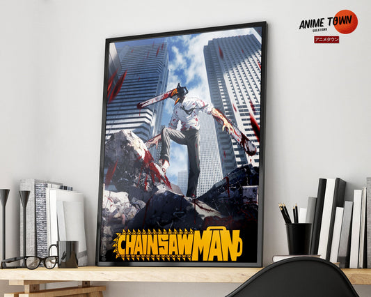 Anime Town Creations Poster Chainsaw Man Cityscape 5" x 7" Home Goods - Anime Chainsaw Man Poster