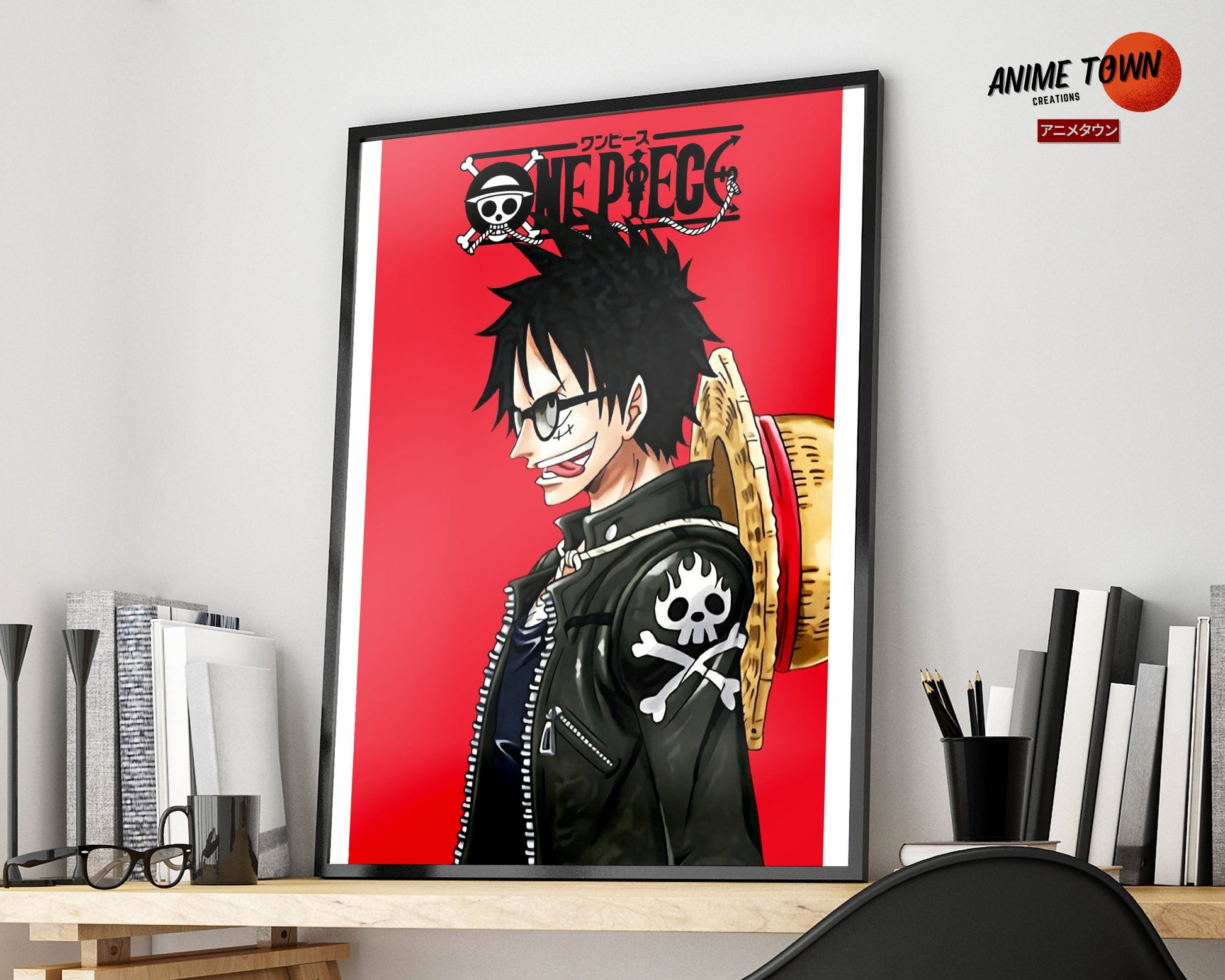 Anime Town Creations Poster One Piece Minimalist Red 5" x 7" Home Goods - Anime One Piece Poster