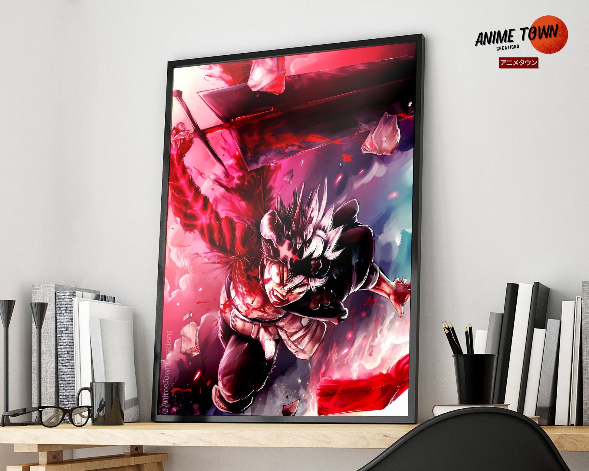 Anime Town Creations Poster Black Clover Asta Artistic Red 5" x 7" Home Goods - Anime Black Clover Poster